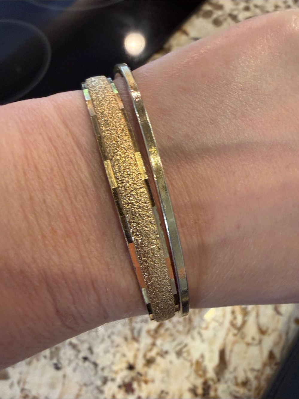 Gold Tone Textured and Smooth Bangle Set